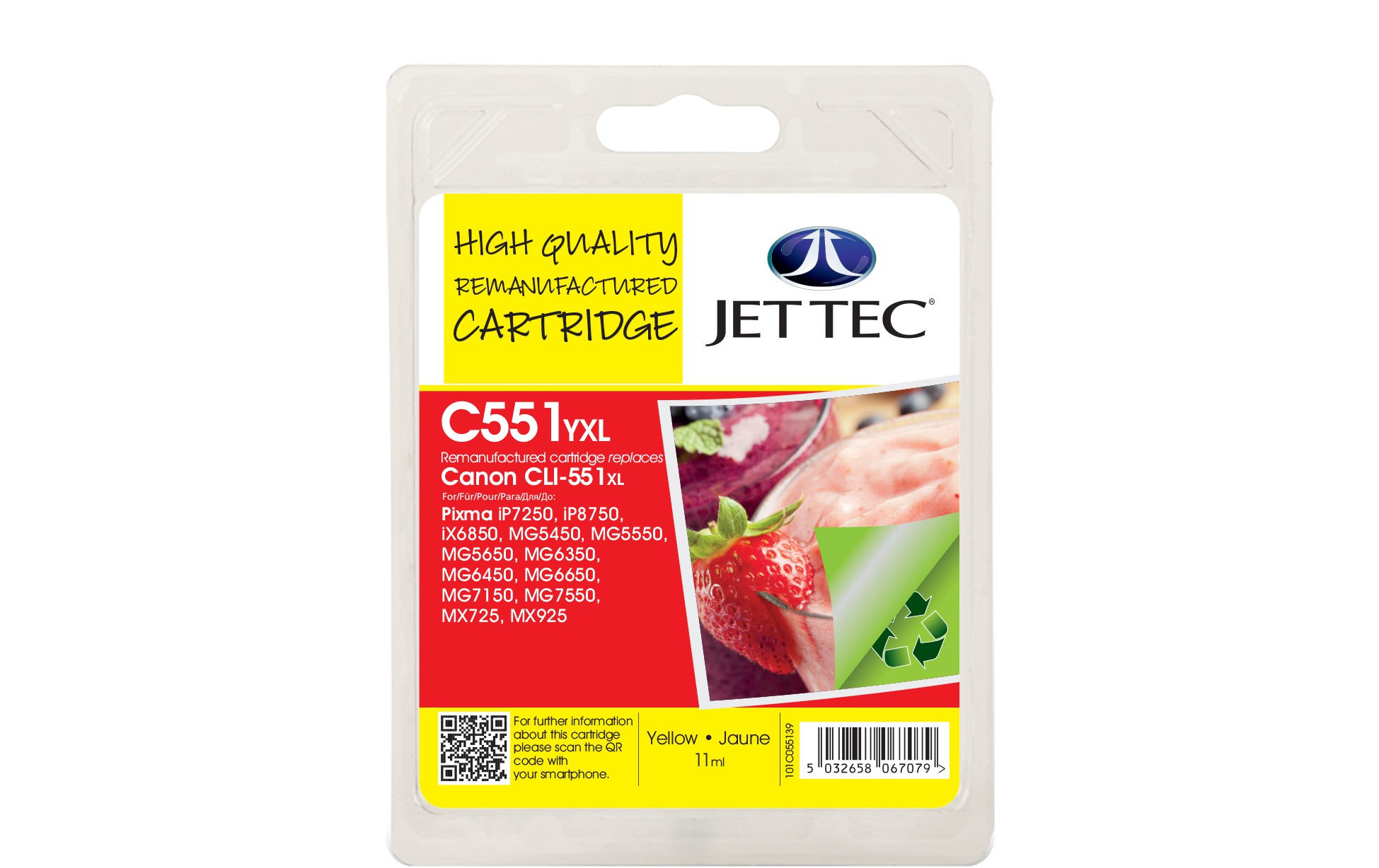 Jet+Tec+High+Quality+Remanufactured+Inkjet+Cartridge+CLI-551XLY+Yellow
