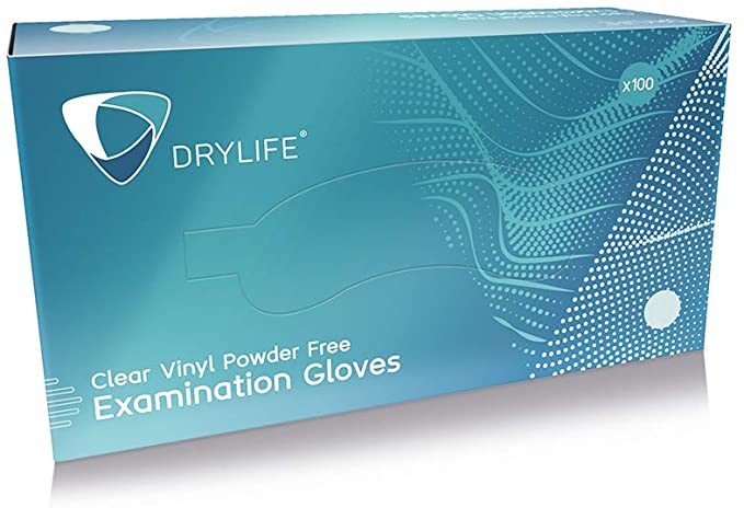 Drylife+Clear+Vinyl+Powder+Free+Examination+Gloves+Large+Box+100