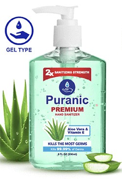 Image for Sanitizer with Aloe Vera & Vitamin E. 8oz. Puranic Premium, Gel based
