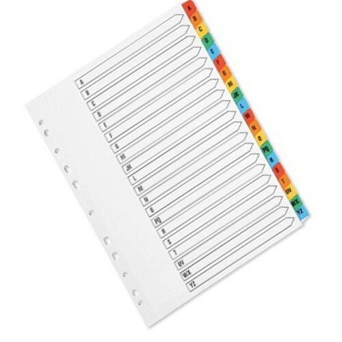 A4+Multi-Punched+Index+Dividers+A-Z+Multi-Colour+Tabs